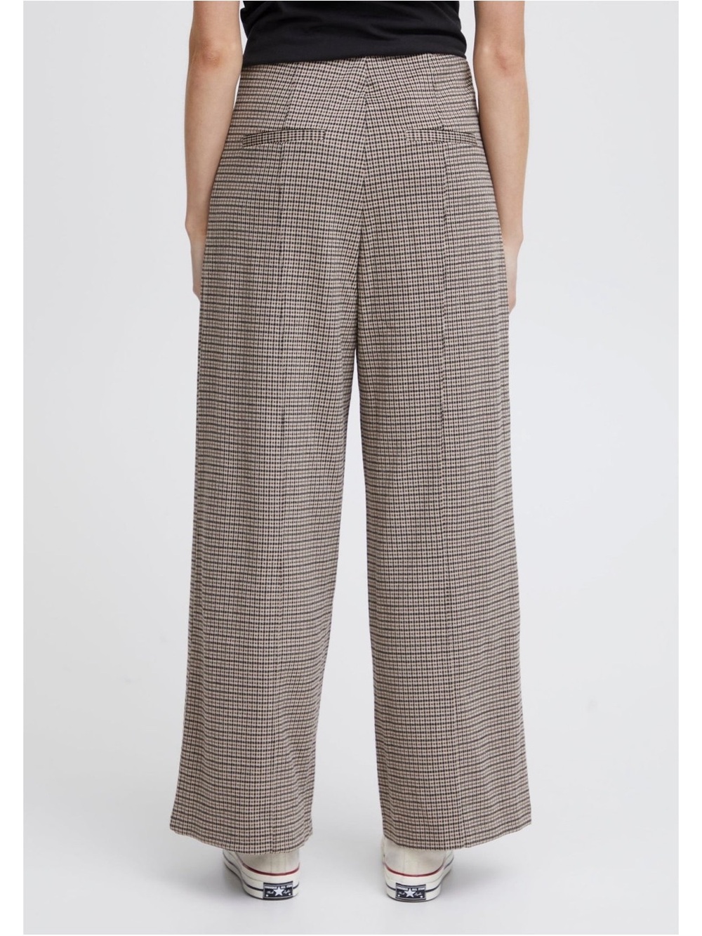 Ichi Woman Brown Black Checked High Waist Wide Leg Stretch Fabric Pants MEDIUM - Picture 3 of 12